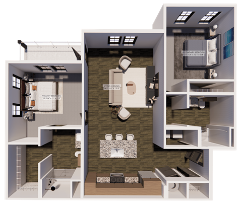 Floor plan for 2 beds, 2 baths, 1193 sqft