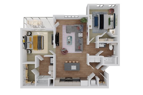 Floor plan for 2 beds, 2 baths, 1193 sqft