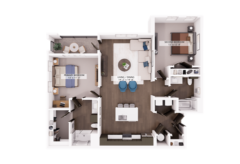 Floor plan for 2 beds, 2 baths, 1193 sqft