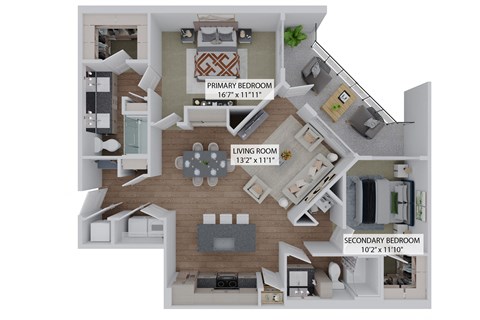 Floor plan for 2 beds, 2 baths, 1334 sqft