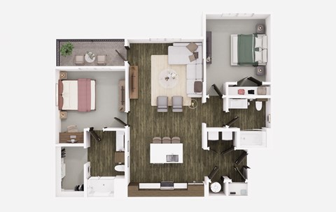 Floor plan for 2 beds, 2 baths, 1193 sqft