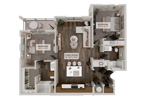 Floor plan for 2 beds, 2 baths, 1193 sqft