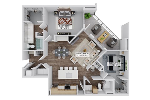 Floor plan for 2 beds, 2 baths, 1323 sqft