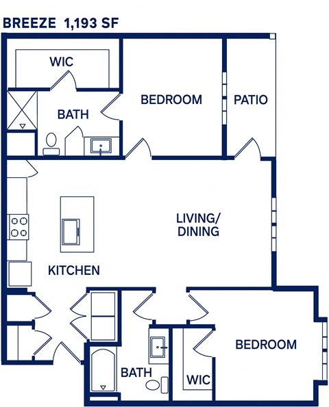 Floor plan for 2 beds, 2 baths, 1201 sqft
