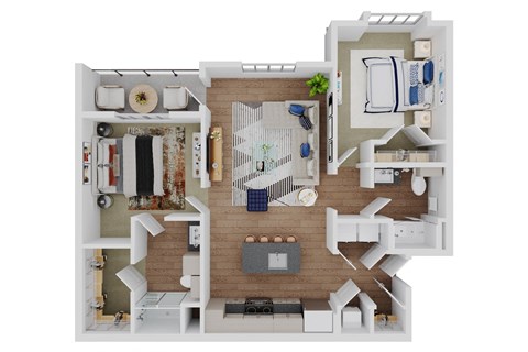 Floor plan for 2 beds, 2 baths, 1201 sqft