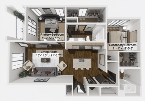 Floor plan for 2 beds, 2 baths, 1196 sqft