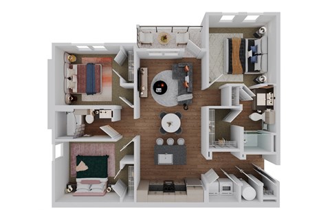 Floor plan for 3 beds, 2 baths, 1259 sqft