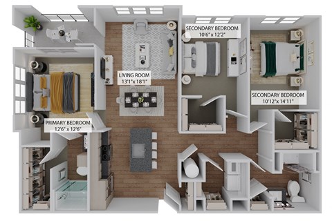 Floor plan for 3 beds, 2 baths, 1470 sqft