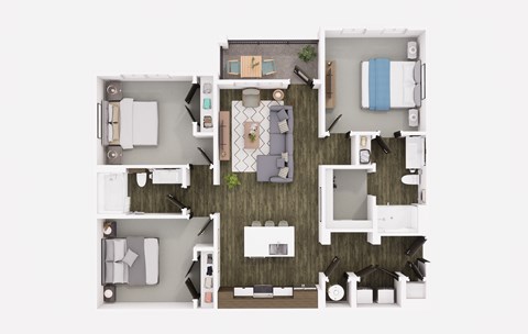 Floor plan for 3 beds, 2 baths, 1259 sqft