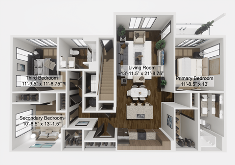 Floor plan for 3 beds, 2 baths, 1455 sqft