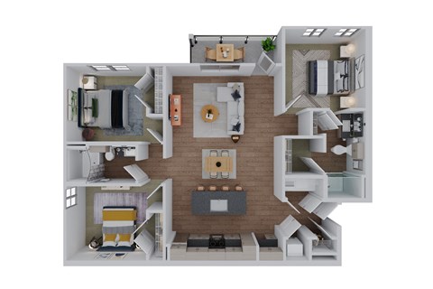 Floor plan for 3 beds, 2 baths, 1369 sqft