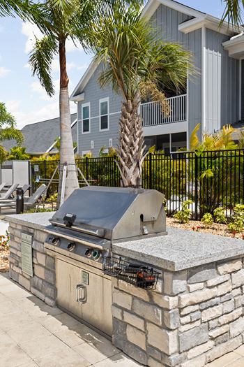 A stone barbecue grill