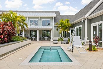 A backyard with a pool
