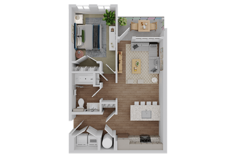Floor plan for 1 bed, 1 bath, 689 sqft