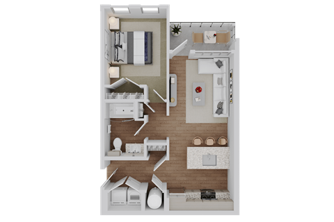 Floor plan for 1 bed, 1 bath, 701 sqft