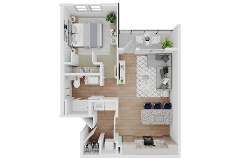Floor plan for 1 bed, 1 bath, 761 sqft