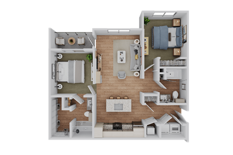 Floor plan for 2 beds, 2 baths, 1067 sqft