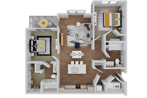 Floor plan for 2 beds, 2 baths, 1087 sqft