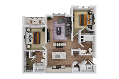 Floor plan for 2 beds, 2 baths, 1075 sqft