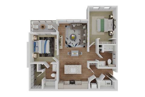 Floor plan for 2 beds, 2 baths, 1079 sqft
