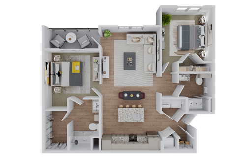 Floor plan for 2 beds, 2 baths, 1193 sqft