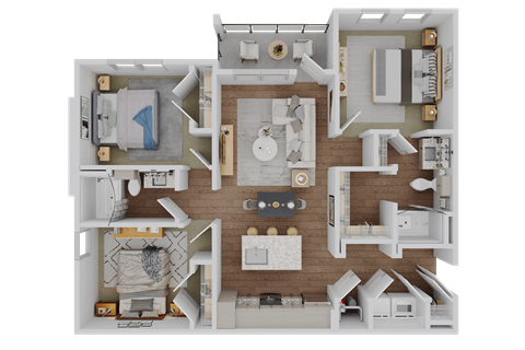 Floor plan for 3 beds, 2 baths, 1259 sqft
