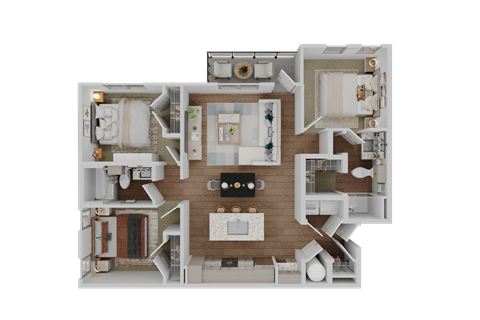 Floor plan for 3 beds, 2 baths, 1369 sqft