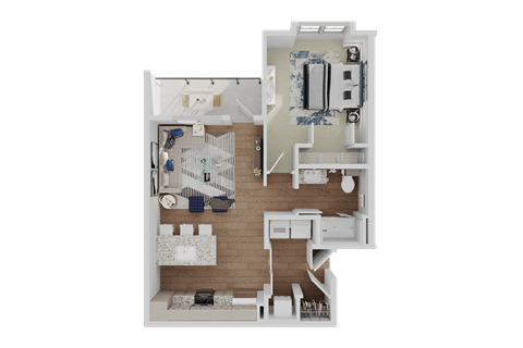 Floor plan for 1 bed, 1 bath, 769 sqft