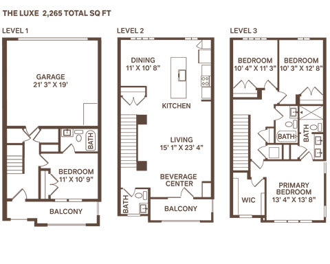 Floor plan for 4 beds, 3.5 baths, 2265 sqft