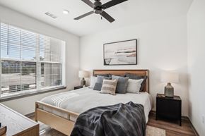 San Tan Valley apartment for rent - a bedroom with a bed and a ceiling fan at Stella, Arizona, 85143