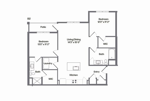 Floor plan for 2 beds, 2 baths, 1174 sqft