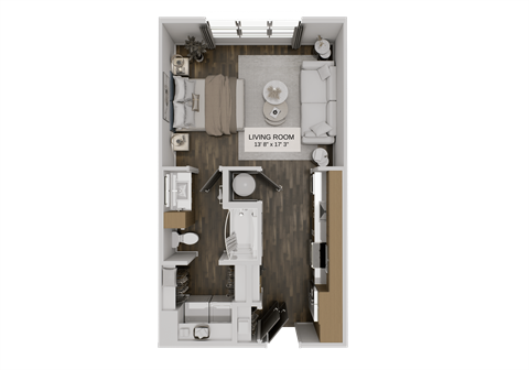 Floor plan for studio, 1 bath, 562 sqft
