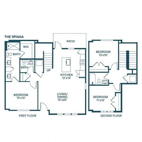 Floor plan for 3 beds, 2.5 baths, 1525 sqft