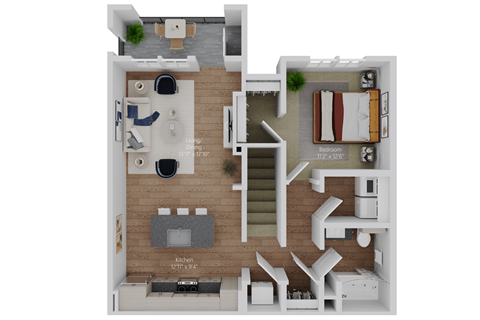 Floor plan for 1 bed, 1 bath, 867 sqft