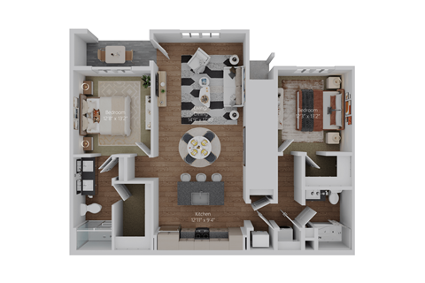 Floor plan for 2 beds, 2 baths, 1202 sqft