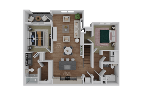 Floor plan for 2 beds, 2 baths, 1285 sqft
