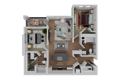 Floor plan for 2 beds, 2 baths, 1079 sqft