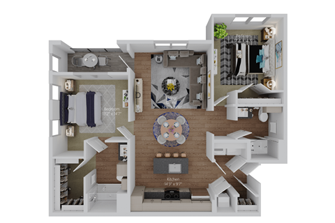 Floor plan for 2 beds, 2 baths, 1206 sqft