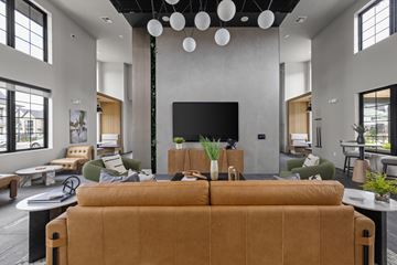 Mcdonough apartment for rent - A living room with a brown sofa and a television.
