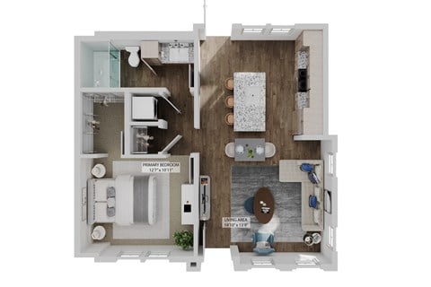 Floor plan for 1 bed, 1 bath, 739 sqft