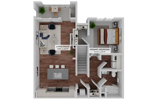 Floor plan for 1 bed, 1 bath, 869 sqft