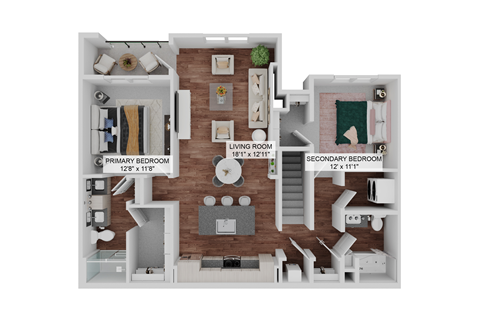 Floor plan for 2 beds, 2 baths, 1285 sqft