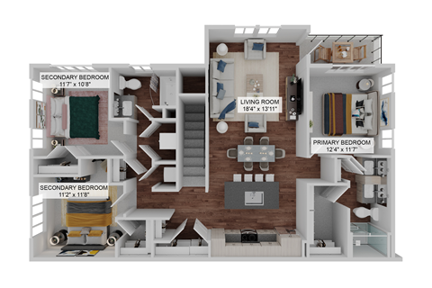 Floor plan for 3 beds, 2 baths, 1513 sqft