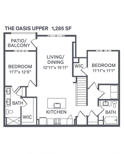 Floor plan for 2 beds, 2 baths, 1285 sqft