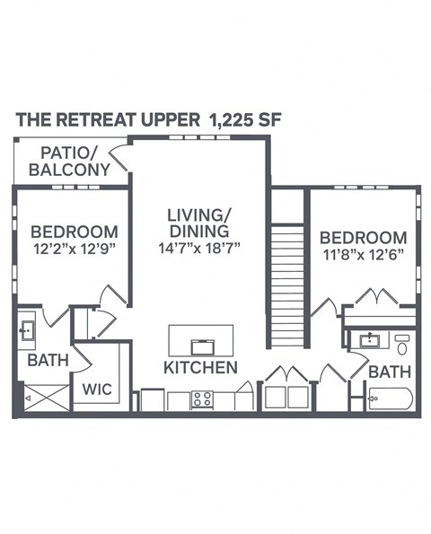Floor plan for 2 beds, 2 baths, 1225 sqft