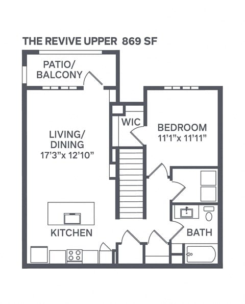 Floor plan for 1 bed, 1 bath, 867 sqft