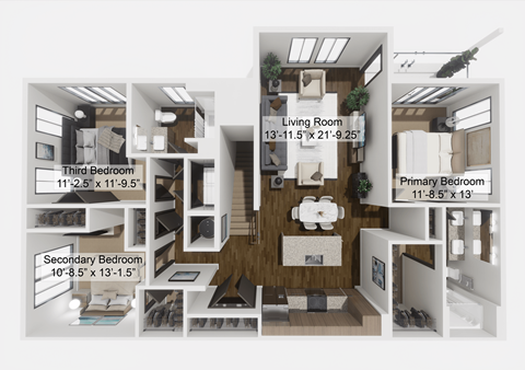 Floor plan for 3 beds, 2 baths, 1513 sqft