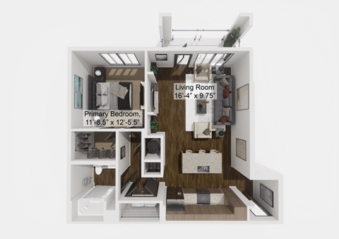 Floor plan for 1 bed, 1 bath, 930 sqft