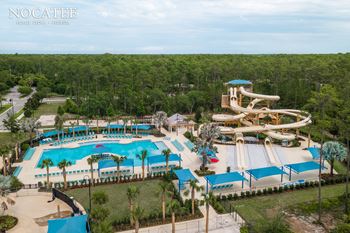 Water park with slides and resort pool