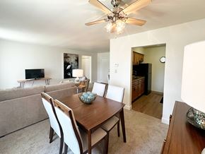 Monroeville apartment for rent - A dining room with a wooden table and chairs at Birnam Wood Apartments, Monroeville, PA, 15146